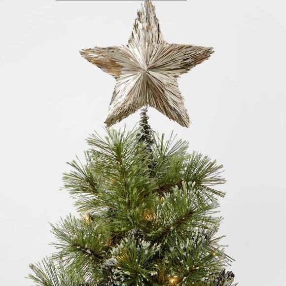 Champagne Textured 5-Point Tinsel Star Tree Topper 11" Layered Holiday Decor - Picture 5 of 10